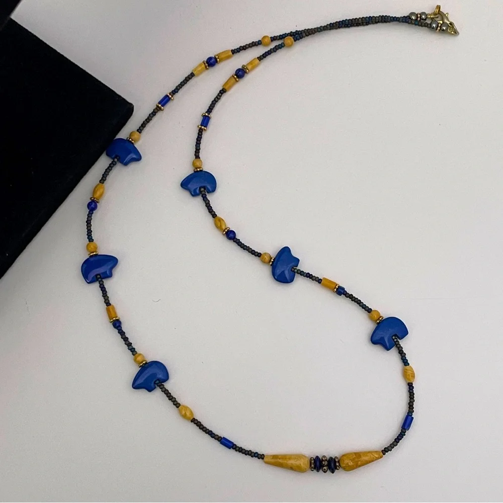 Vintage NATIVE AMERICAN Sun Bear Real Stone Boho Southwestern Western Necklace